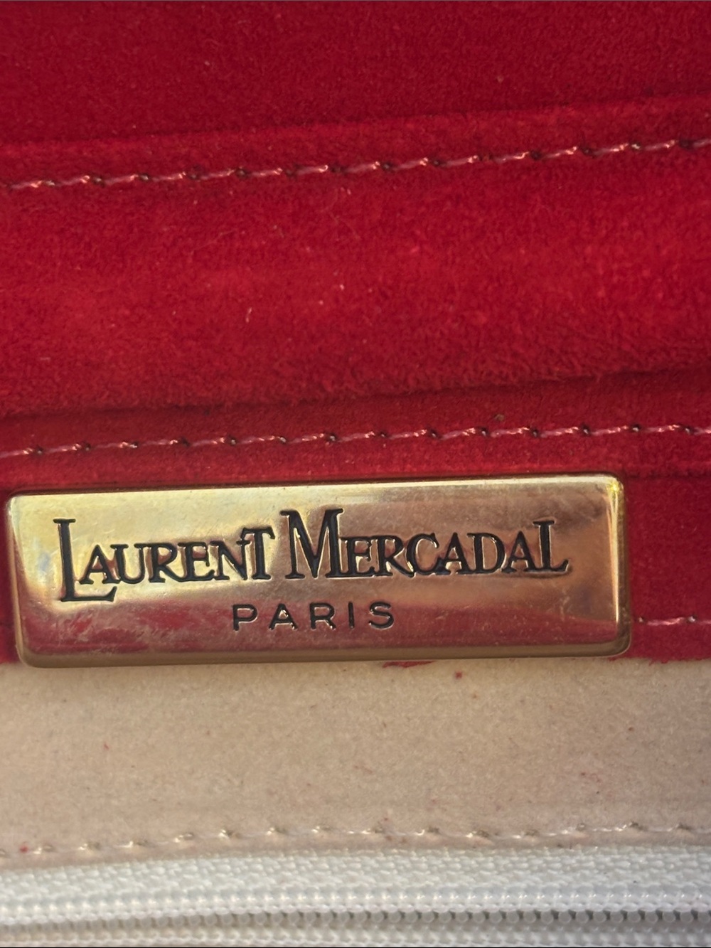 LAURENT MERCADAL PARIS RED SUEDE WITH THREE GOLD MEDALLION DESIGN CHAIN VINTAGE* - Picture 7 of 9